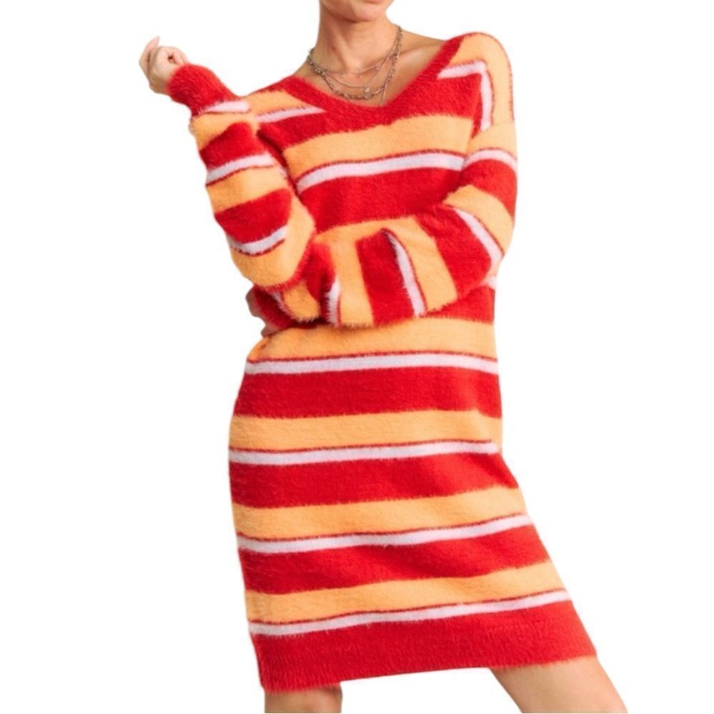 Striped Red and Orange Sweater Dress. Size S. NWT